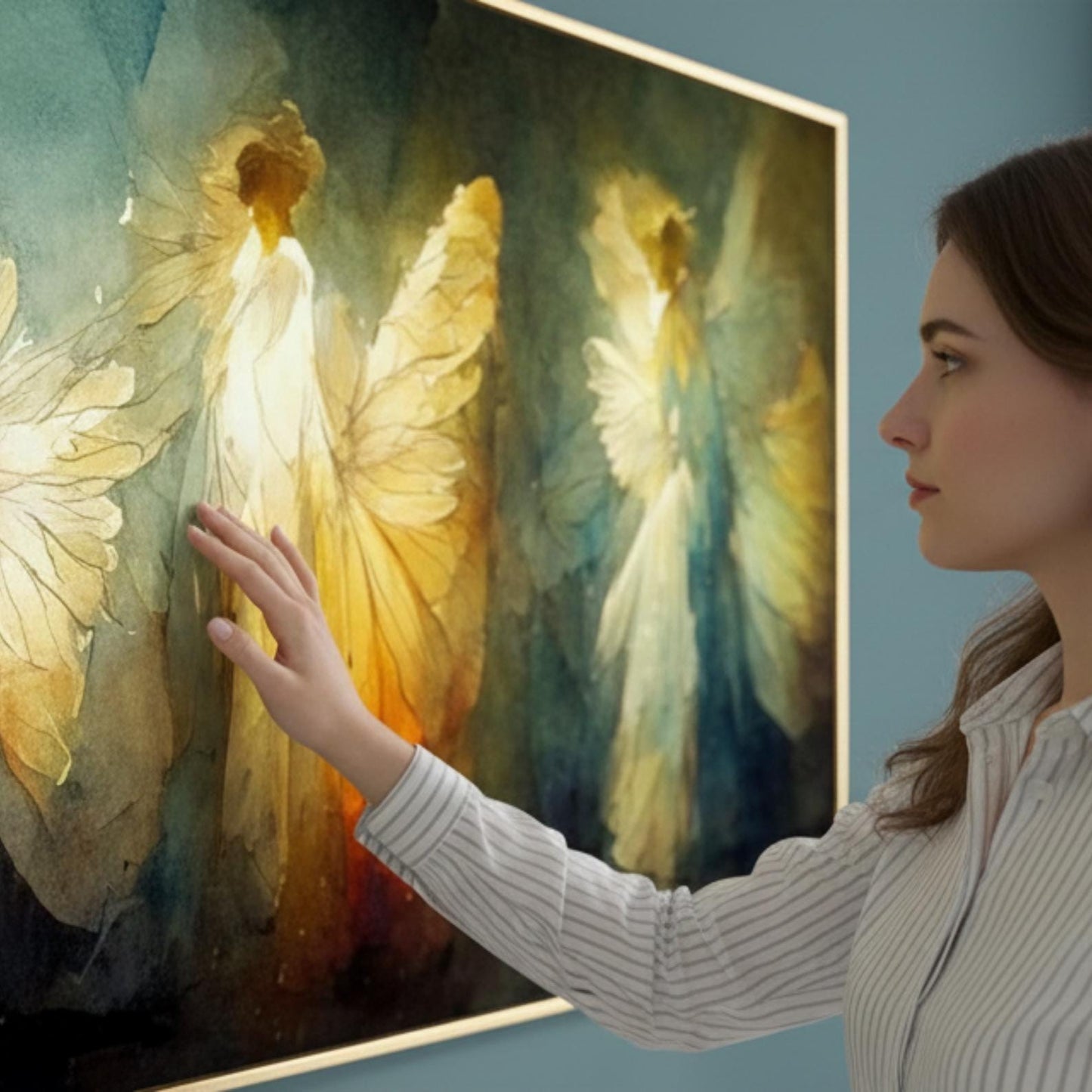 Original Angel Wing Painting, Gold Toned Spiritual Canvas Art