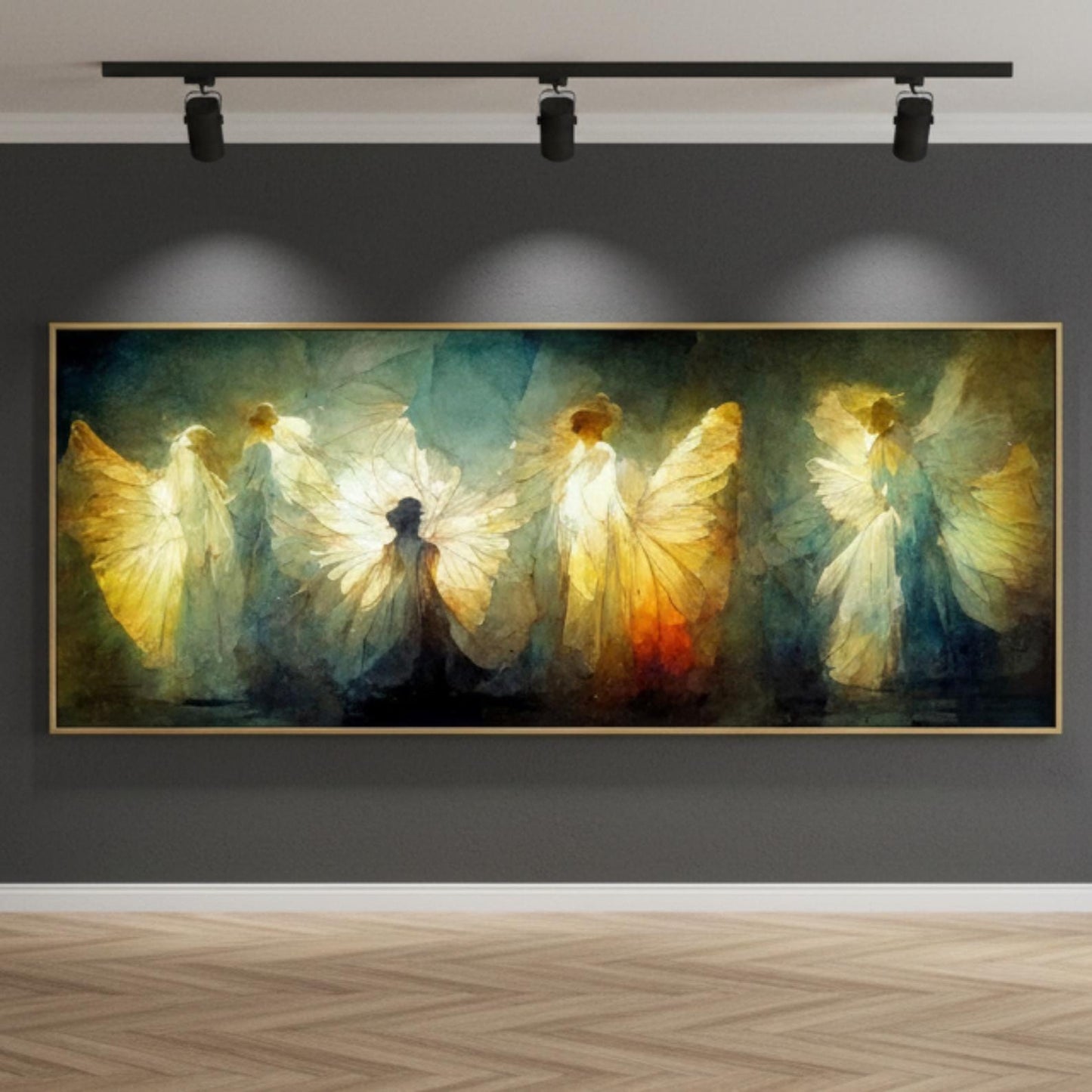 Original Angel Wing Painting, Gold Toned Spiritual Canvas Art
