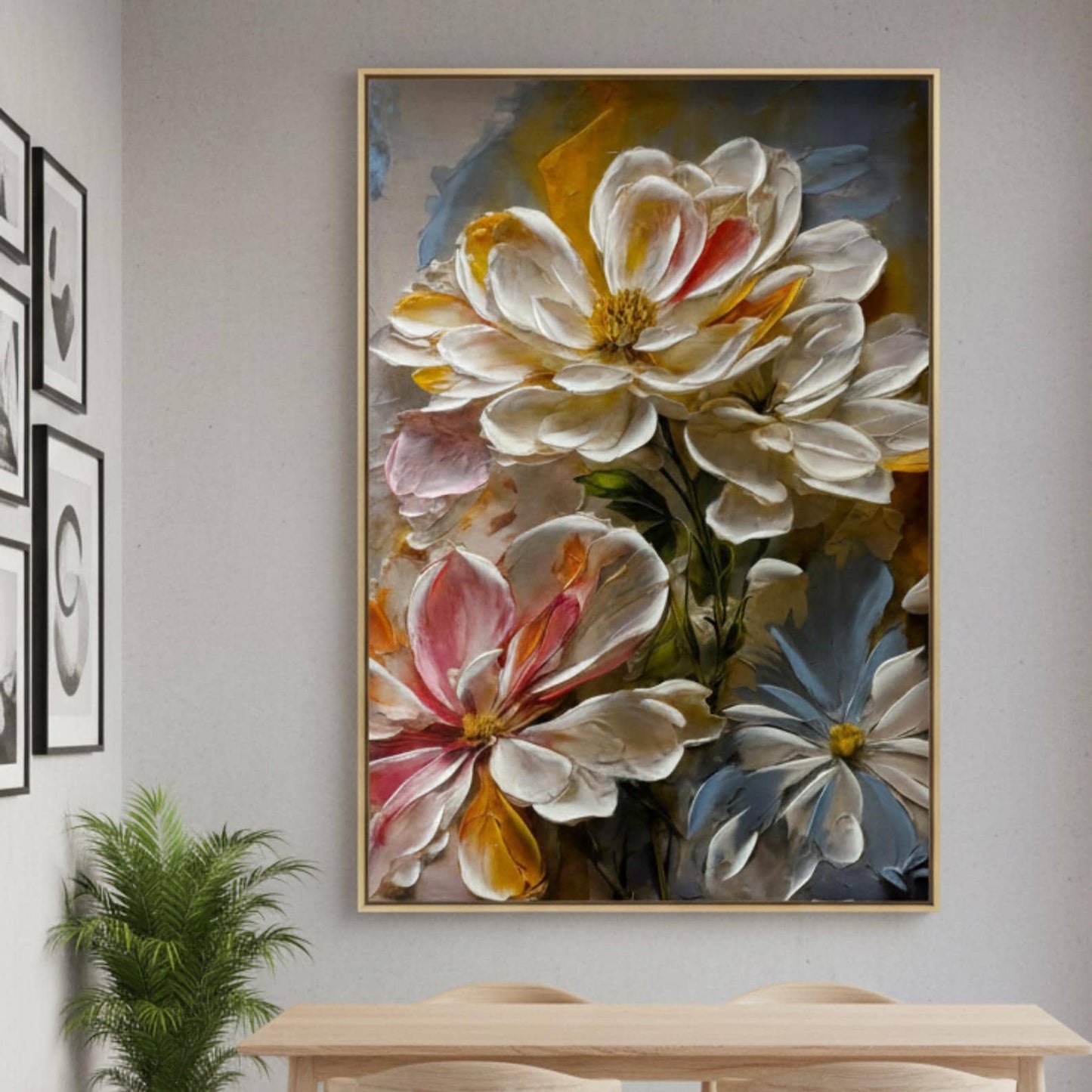 Textured Floral Painting, Impasto Palette Knife Art, Modern White Flower Canvas