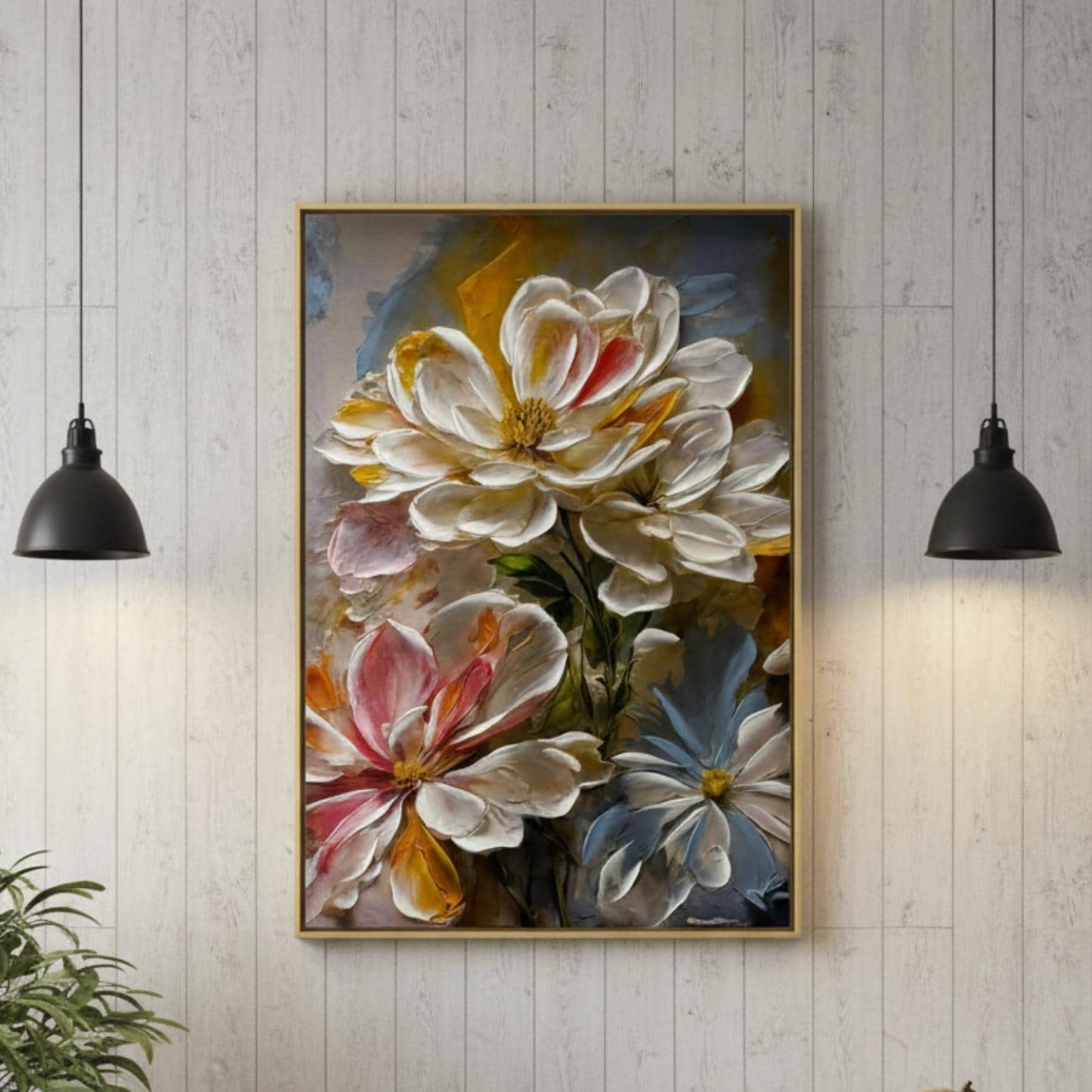 Textured Floral Painting, Impasto Palette Knife Art, Modern White Flower Canvas