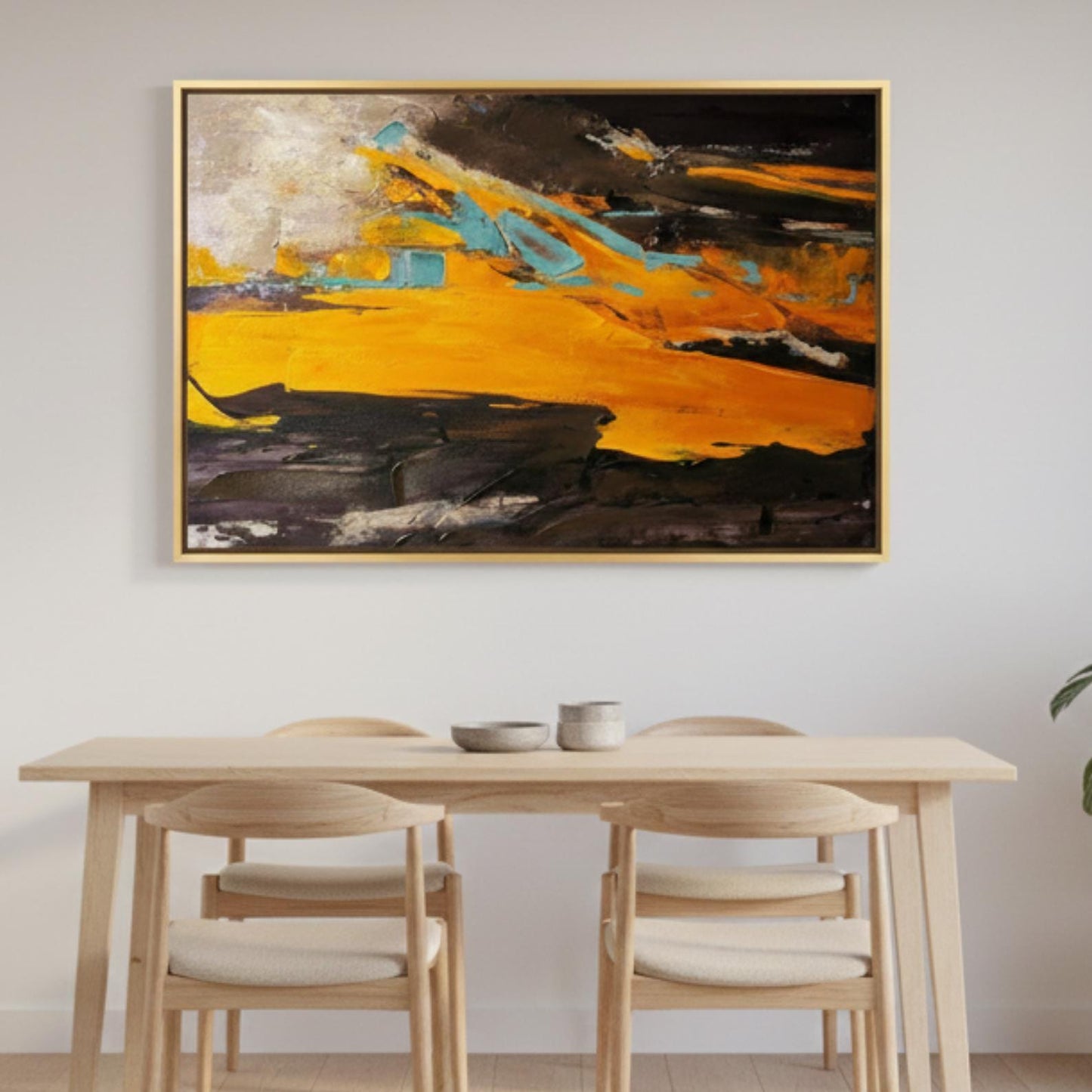 Textured Abstract Painting, Gold, Orange, Turquoise Impasto Canvas