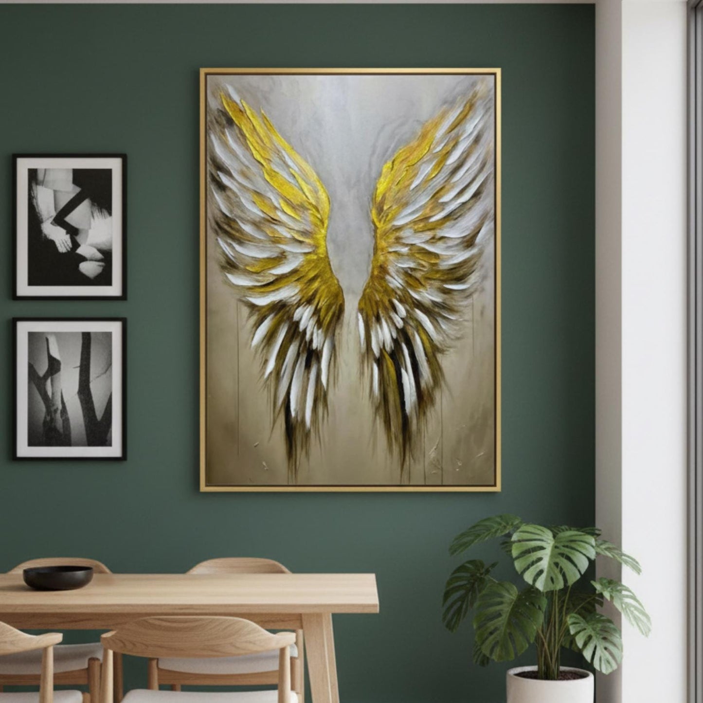 Textured Gold Angel Wings Painting, Impasto Neutral Wall Art, Modern Canvas Home Decor