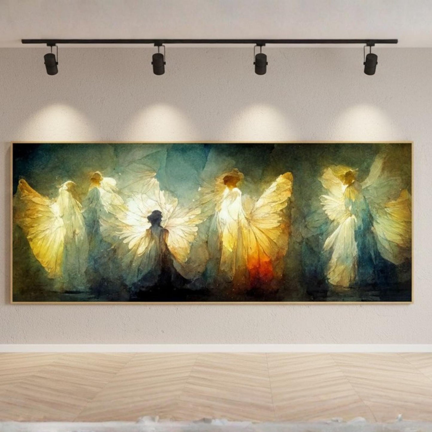 Original Angel Wing Painting, Gold Toned Spiritual Canvas Art