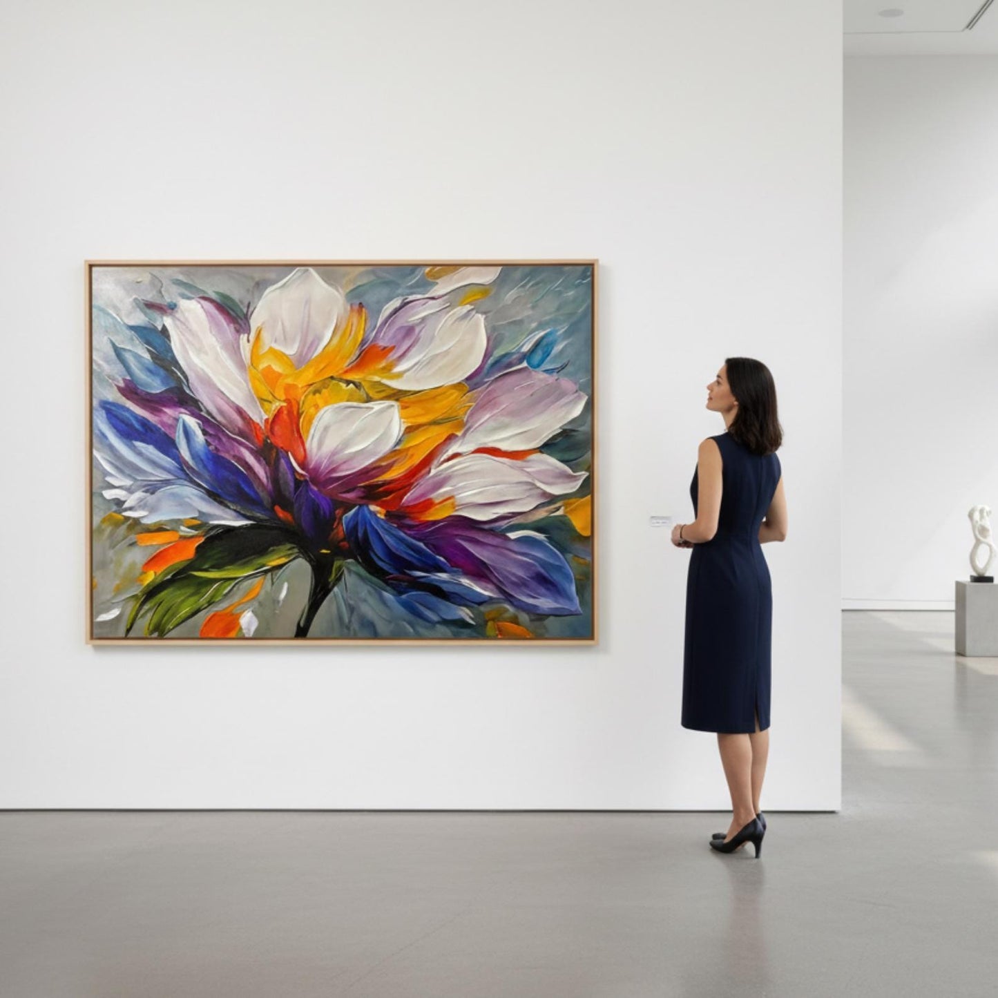 Textured Floral Oil Painting, Colorful Abstract Flower Canvas Art