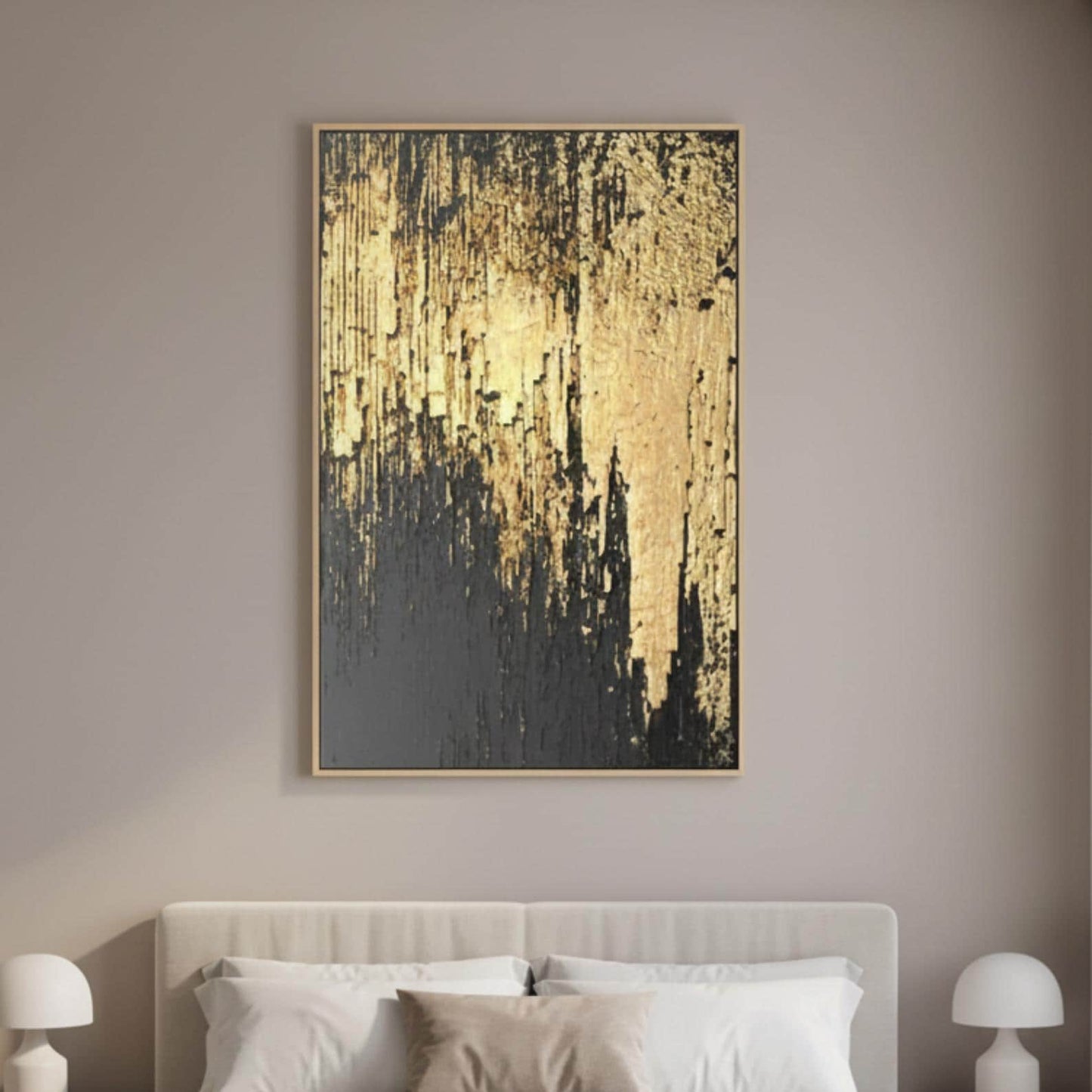 Black and Gold Abstract Painting, Textured Minimalist Wall Art, Luxury Modern Statement Canvas for Home Decor