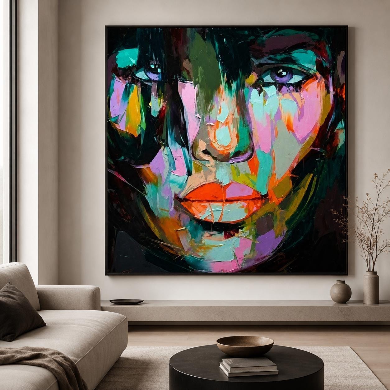 Colorful Abstract Face Painting, Modern Contemporary Portrait Canvas Artwork
