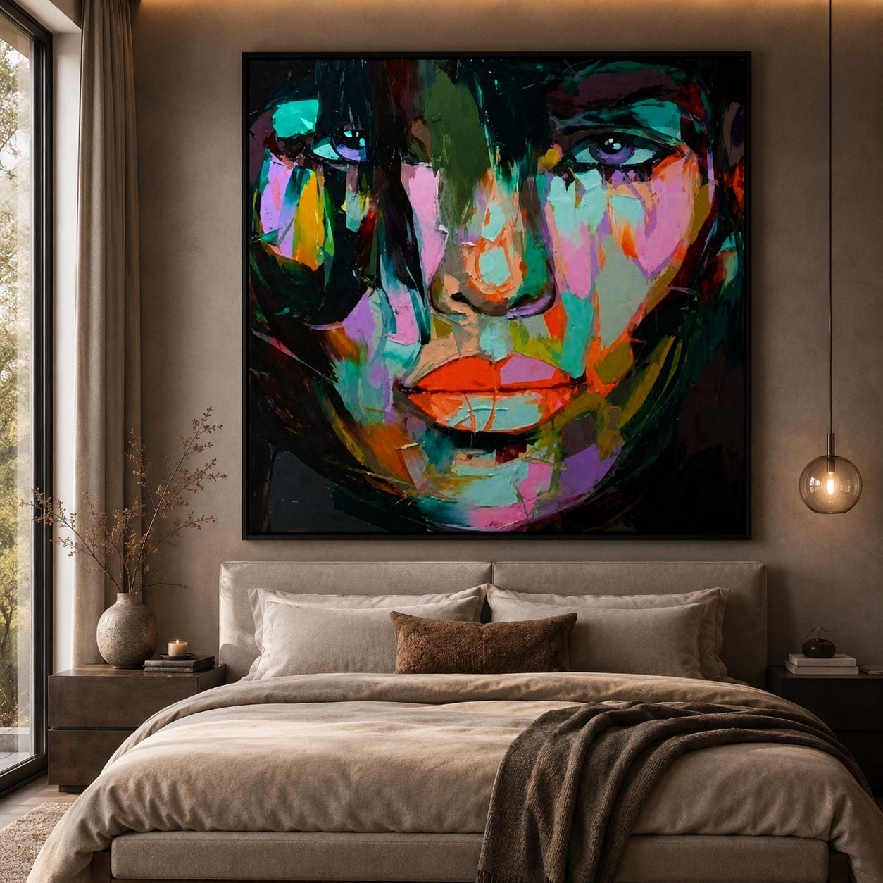 Colorful Abstract Face Painting, Modern Contemporary Portrait Canvas Artwork