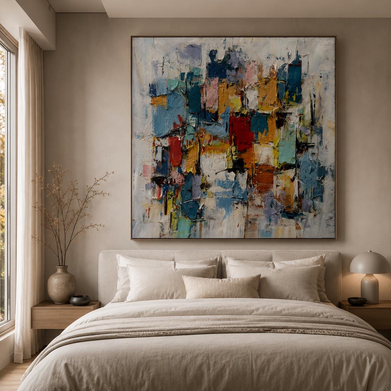 Abstract Geometric Canvas Art, Textured Contemporary Statement Wall Decor