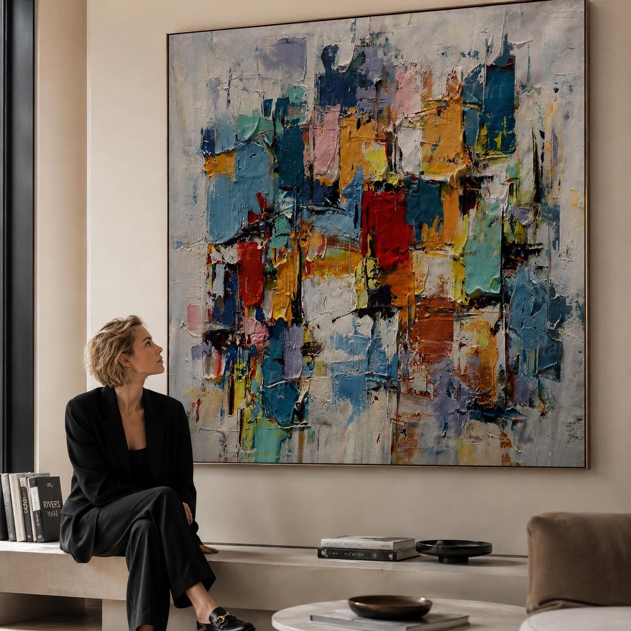 Abstract Geometric Canvas Art, Textured Contemporary Statement Wall Decor