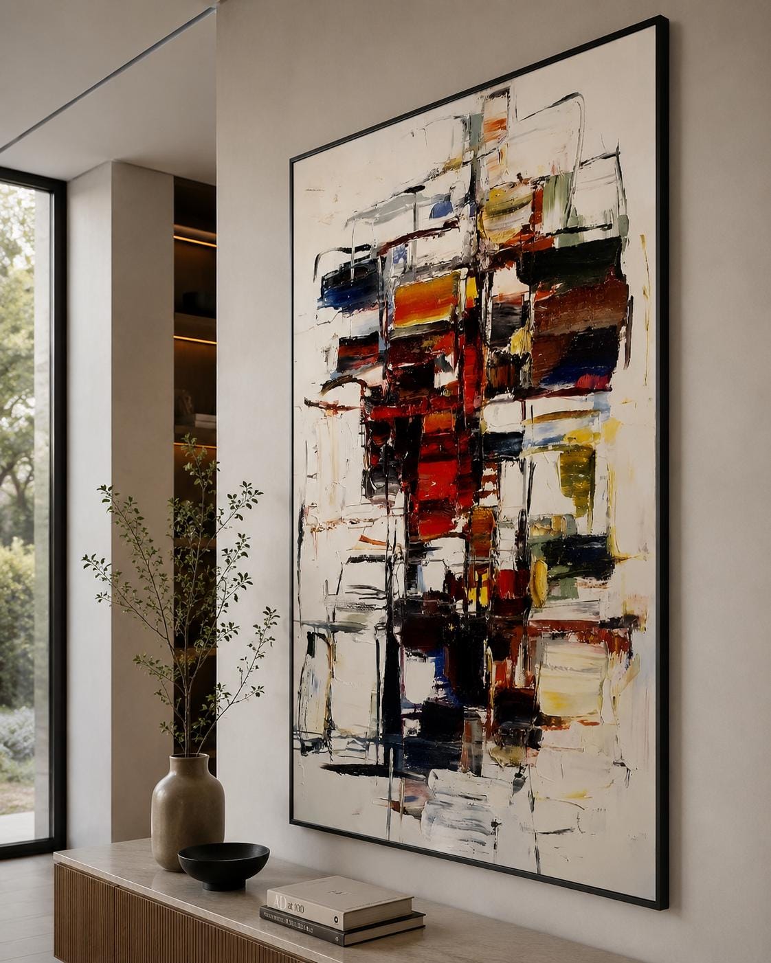 Abstract Geometric Wall Art, Modern Canvas Painting, Contemporary Textured Artwork, Minimalist Living Room Decor