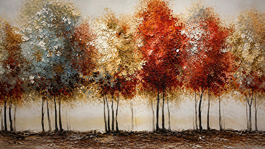 Minimalist Tree Landscape Painting, Panoramic Forest Wall Art, Neutral Modern Canvas, Above Bed Decor