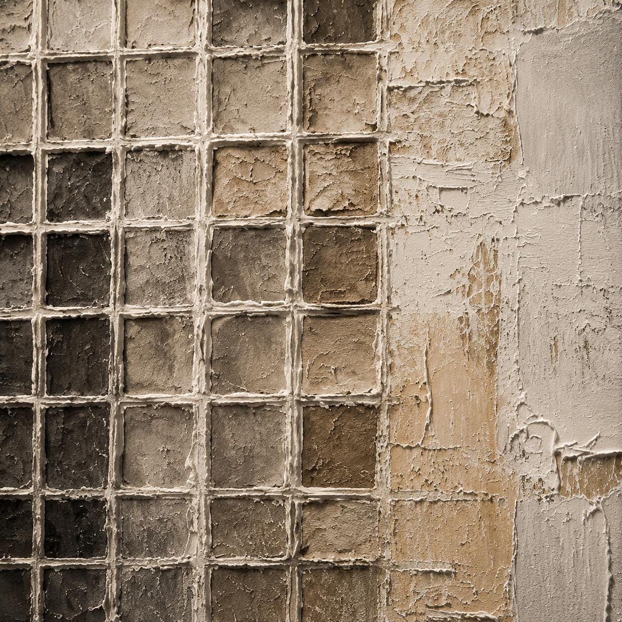 Textured Grid Abstract Wall Art, Modern Neutral Canvas Painting, Vertical Minimalist Artwork
