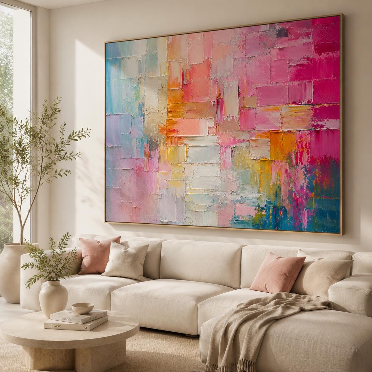 Colorful Abstract Wall Art, Modern Palette Knife Canvas Painting, Vertical Contemporary Artwork