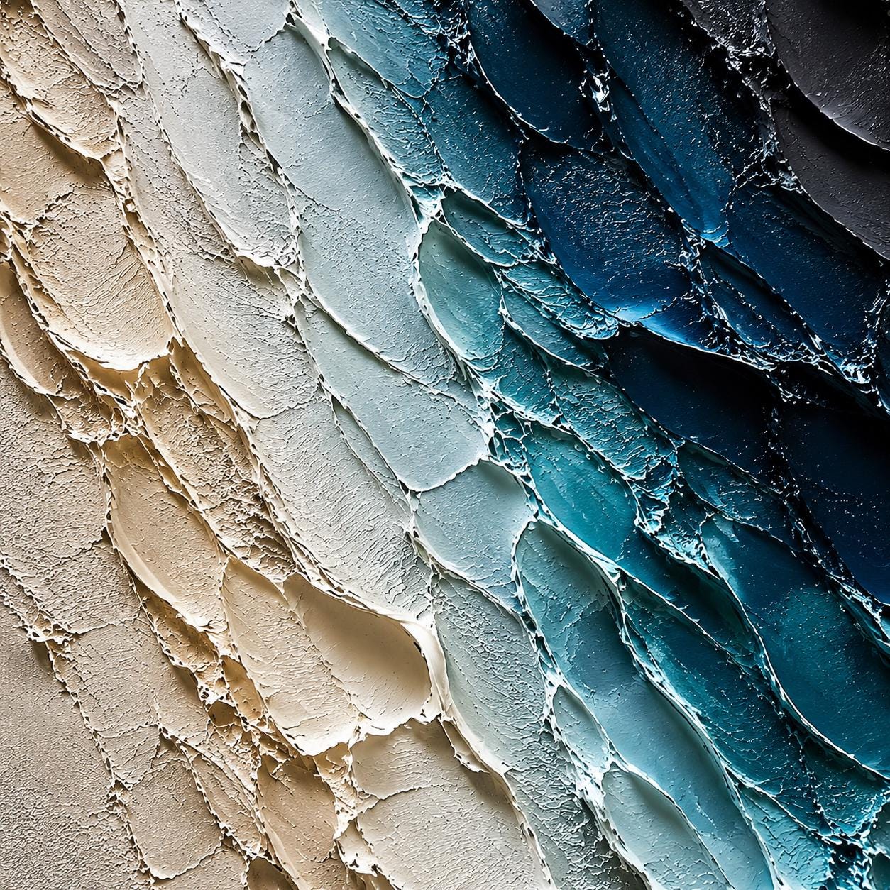 Textured Abstract Wall Art, Modern Blue & Beige Canvas Painting, Vertical Palette Knife Artwork