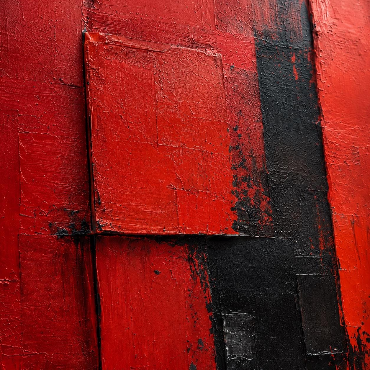 Bold Red & Black Abstract Wall Art, Modern Canvas Painting, Vertical Contemporary Artwork