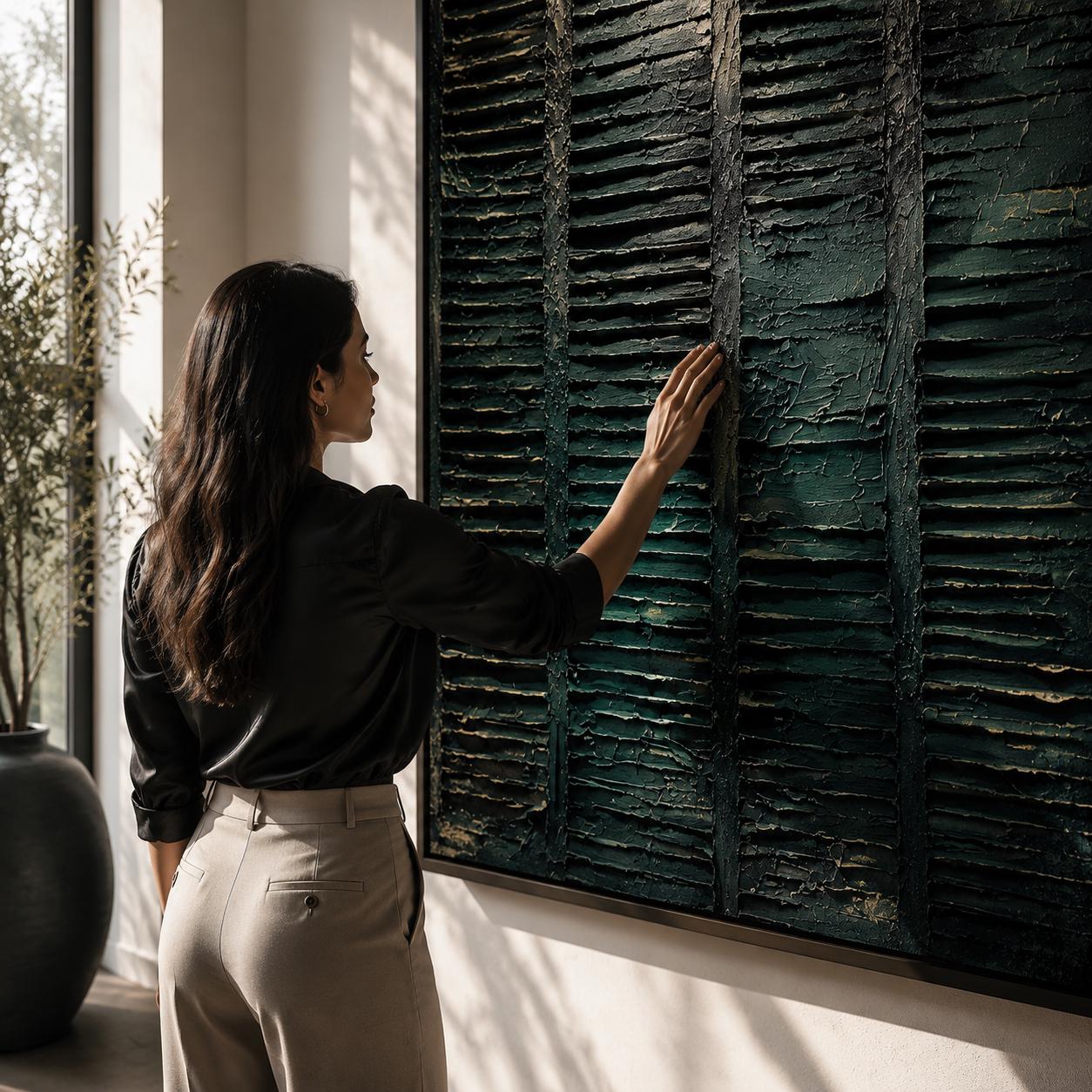 Dark Green Textured Abstract Wall Art, Modern Canvas Painting, Contemporary Minimalist Decor