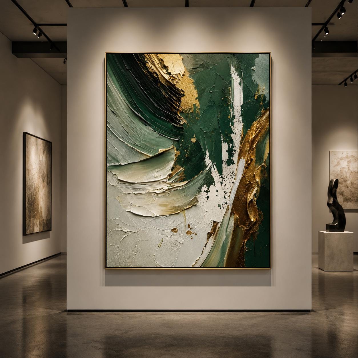 Textured Abstract Green & Gold Canvas – Modern Impasto Wall Art