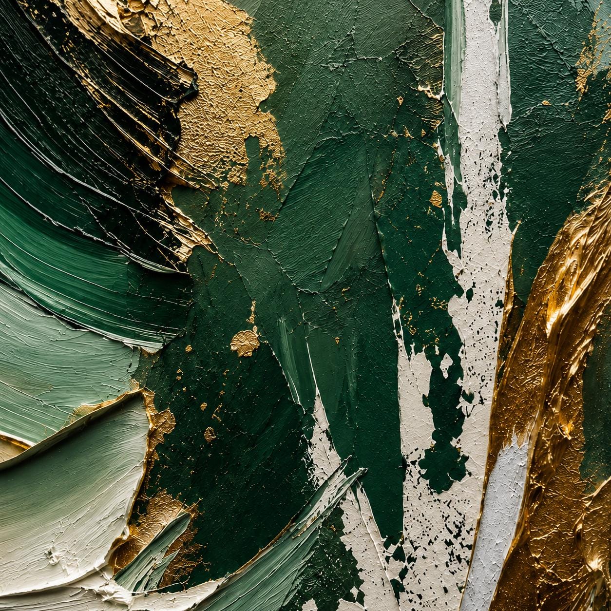 Textured Abstract Green & Gold Canvas – Modern Impasto Wall Art