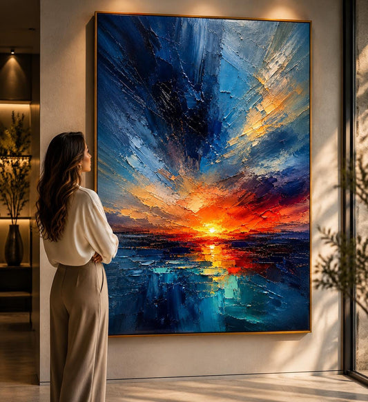Textured Sunset Canvas – Modern Impasto Wall Art