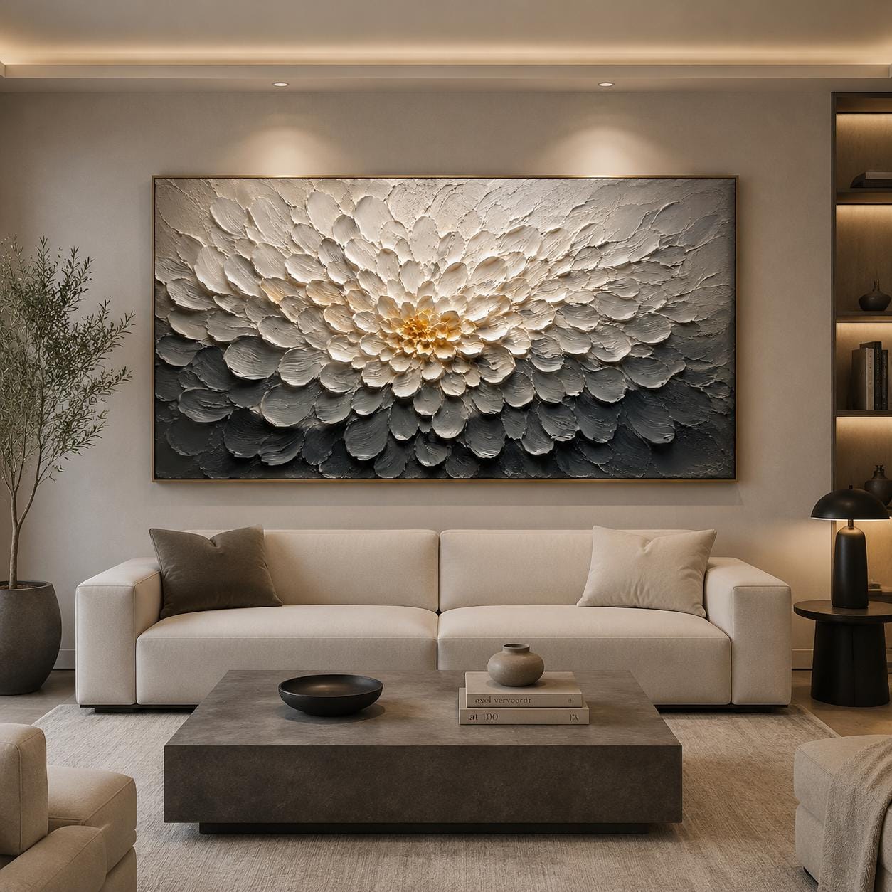 Textured 3D Floral Canvas – Modern Wall Art, Neutral Toned Flowers