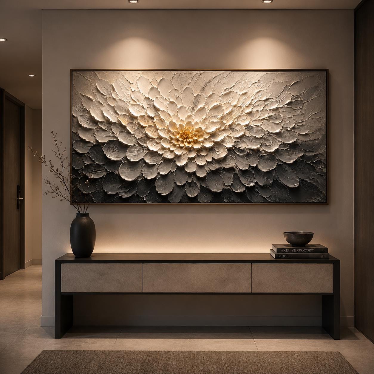Textured 3D Floral Canvas – Modern Wall Art, Neutral Toned Flowers