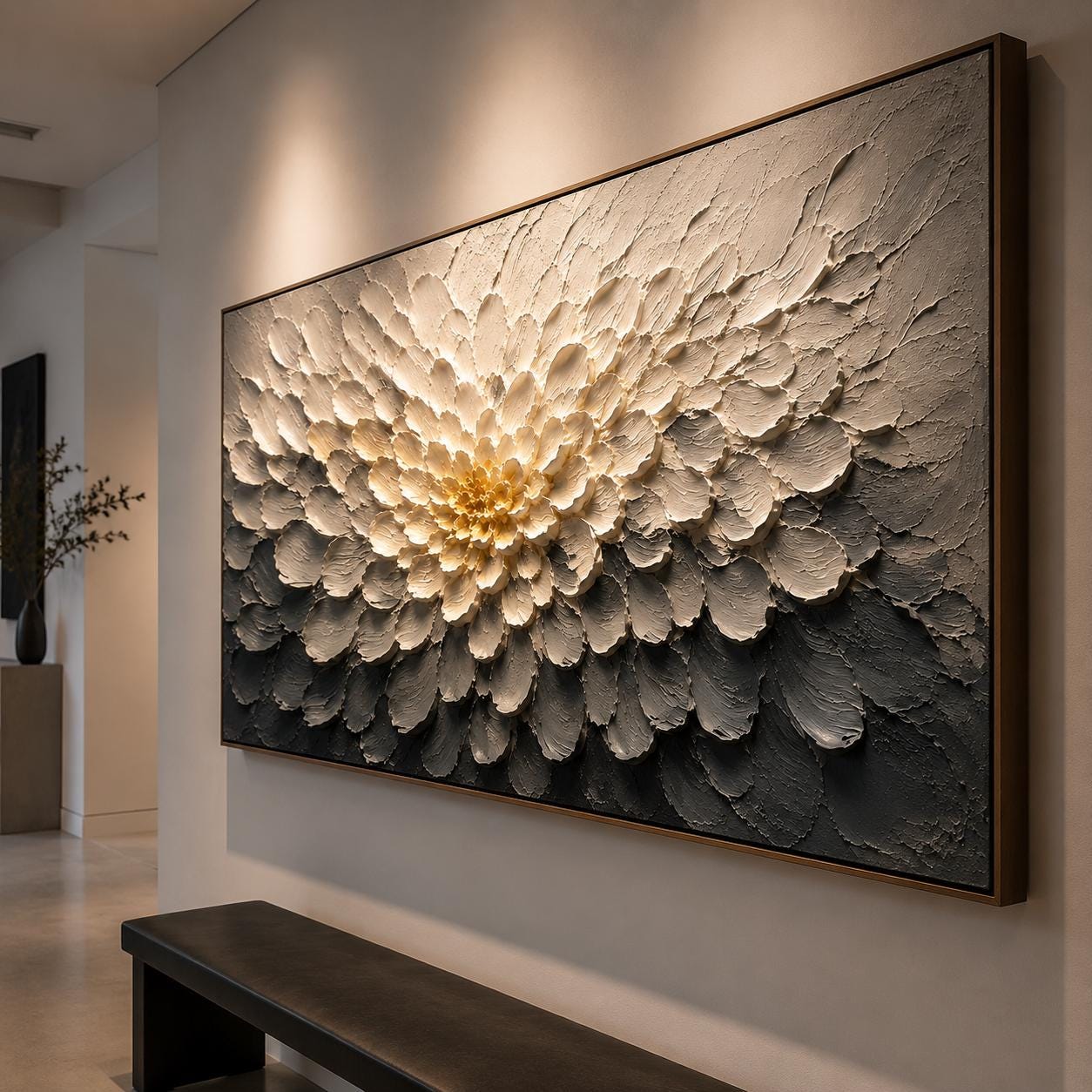 Textured 3D Floral Canvas – Modern Wall Art, Neutral Toned Flowers