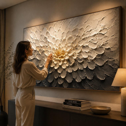 Textured 3D Floral Canvas – Modern Wall Art, Neutral Toned Flowers