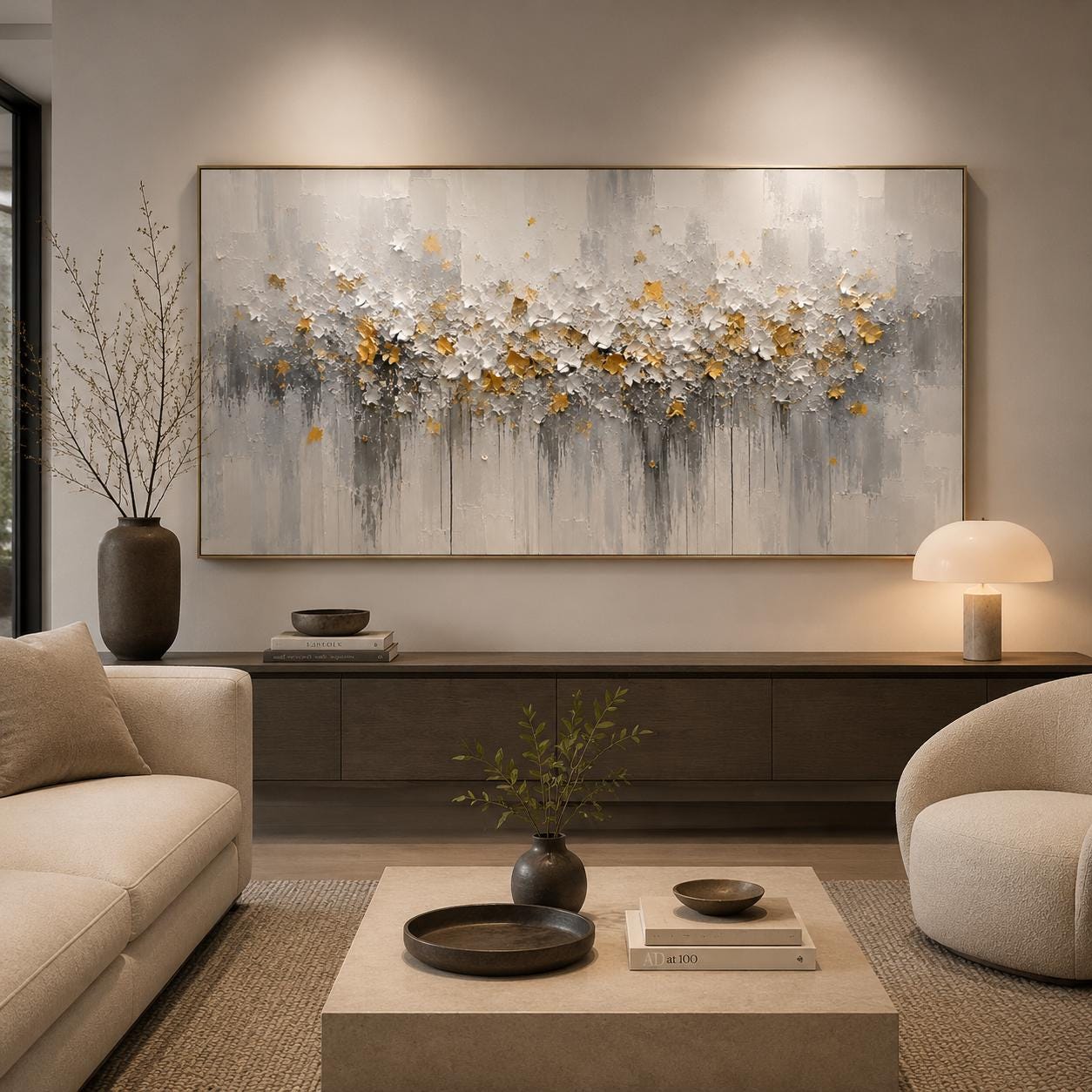 Textured Abstract Floral Canvas – Modern Wall Art with Gold Accents
