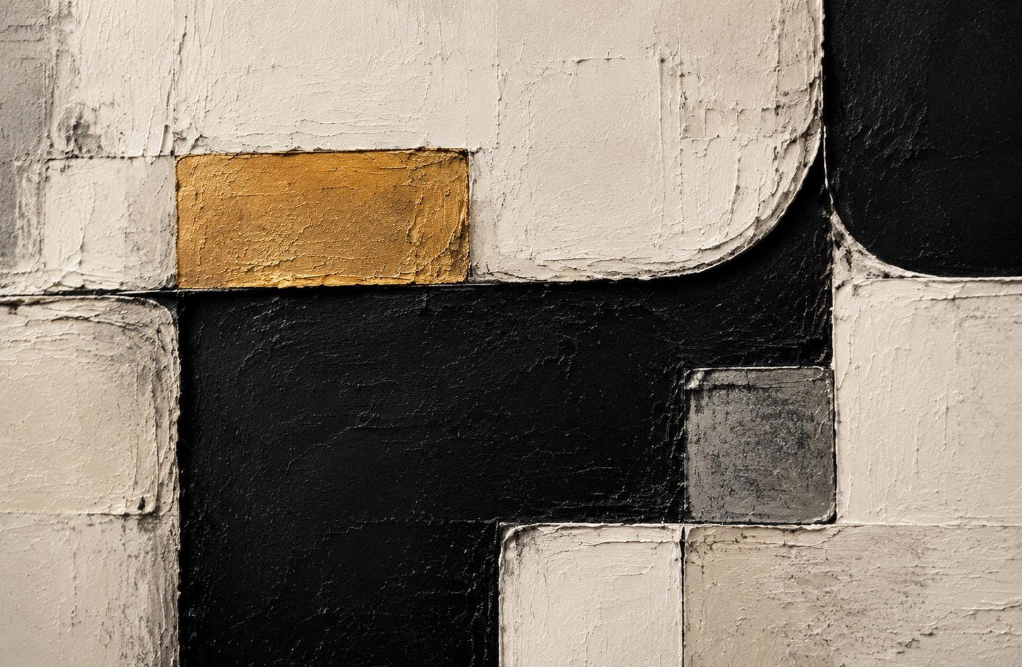 Textured Abstract Geometric Canvas – Modern Wall Art, Black, White & Gold