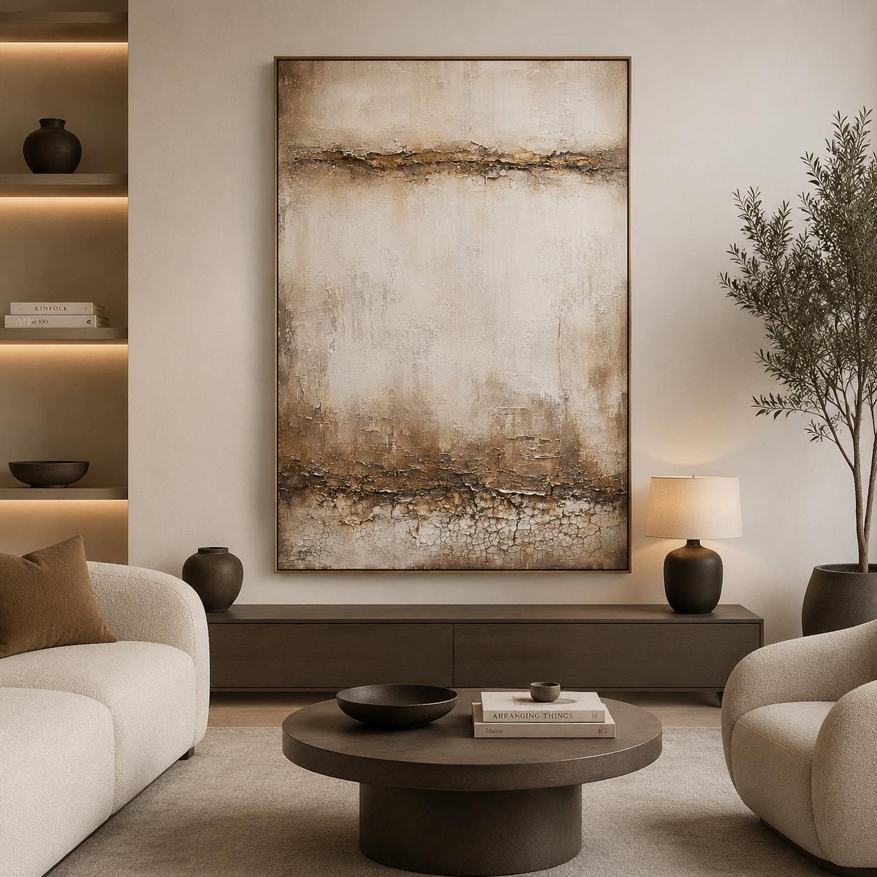 Textured Abstract Beige & Brown Canvas – Modern Impasto Wall Art