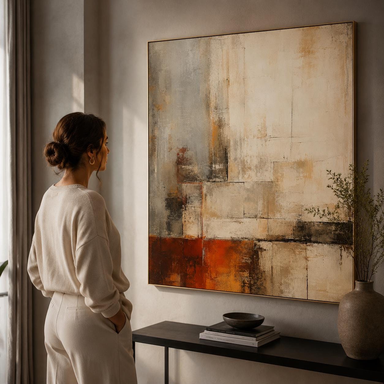 Textured Abstract Earth Tone Painting, Modern Impasto Canvas Art