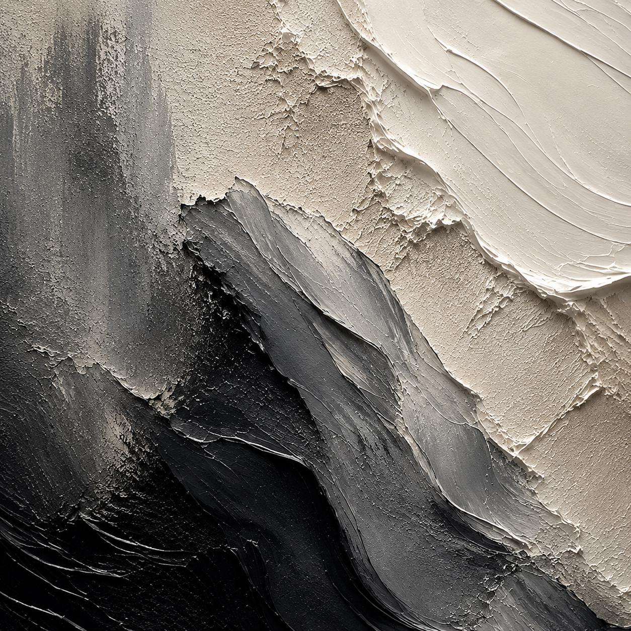 Textured Abstract Monochrome Painting, Black & White Impasto Canvas Art