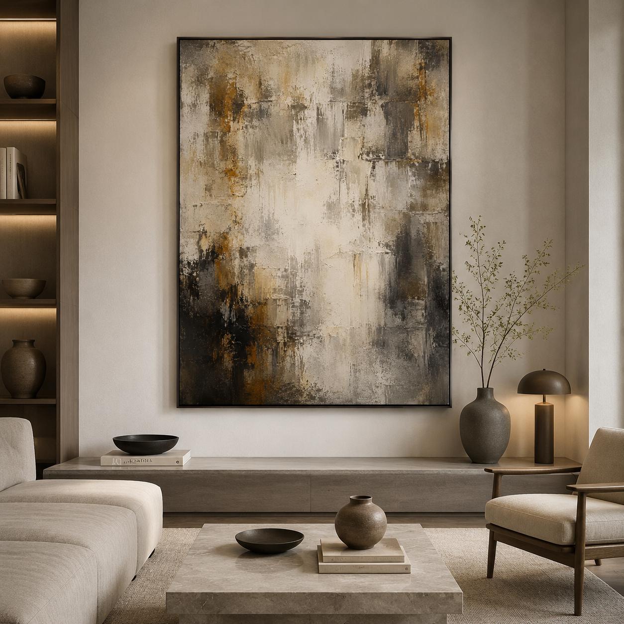 Textured Abstract Earth & Neutral Painting, Impasto Canvas Art
