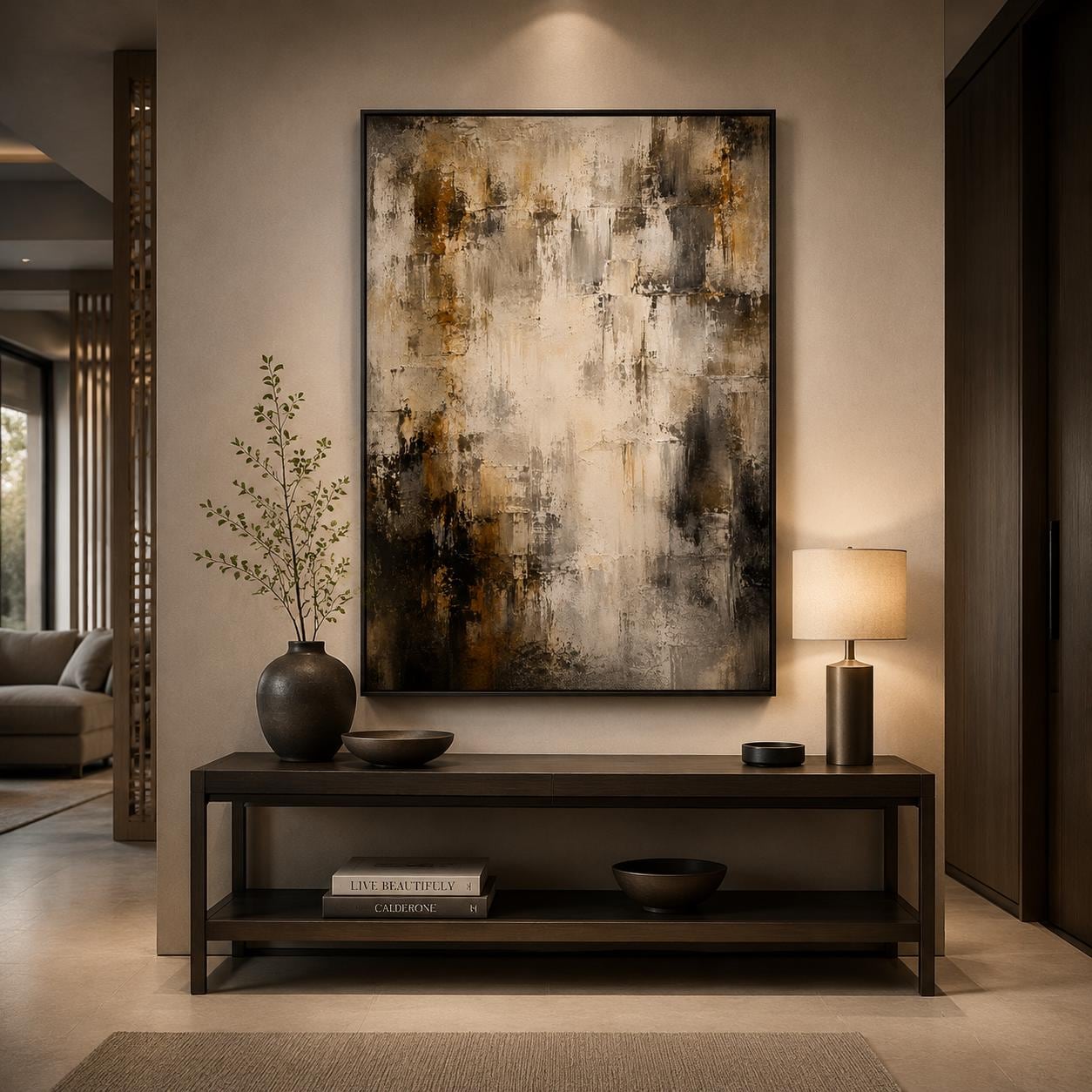 Textured Abstract Earth & Neutral Painting, Impasto Canvas Art