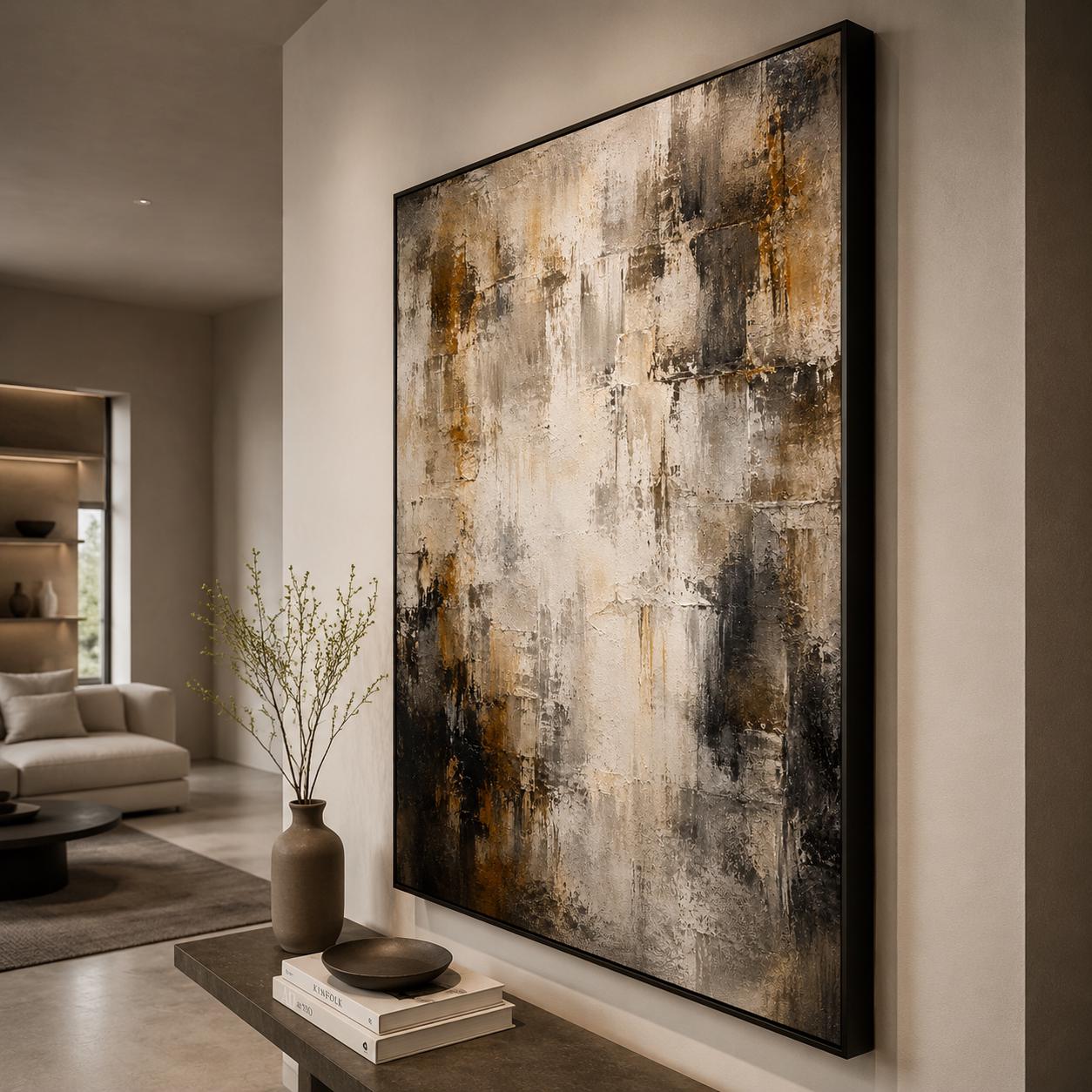 Textured Abstract Earth & Neutral Painting, Impasto Canvas Art