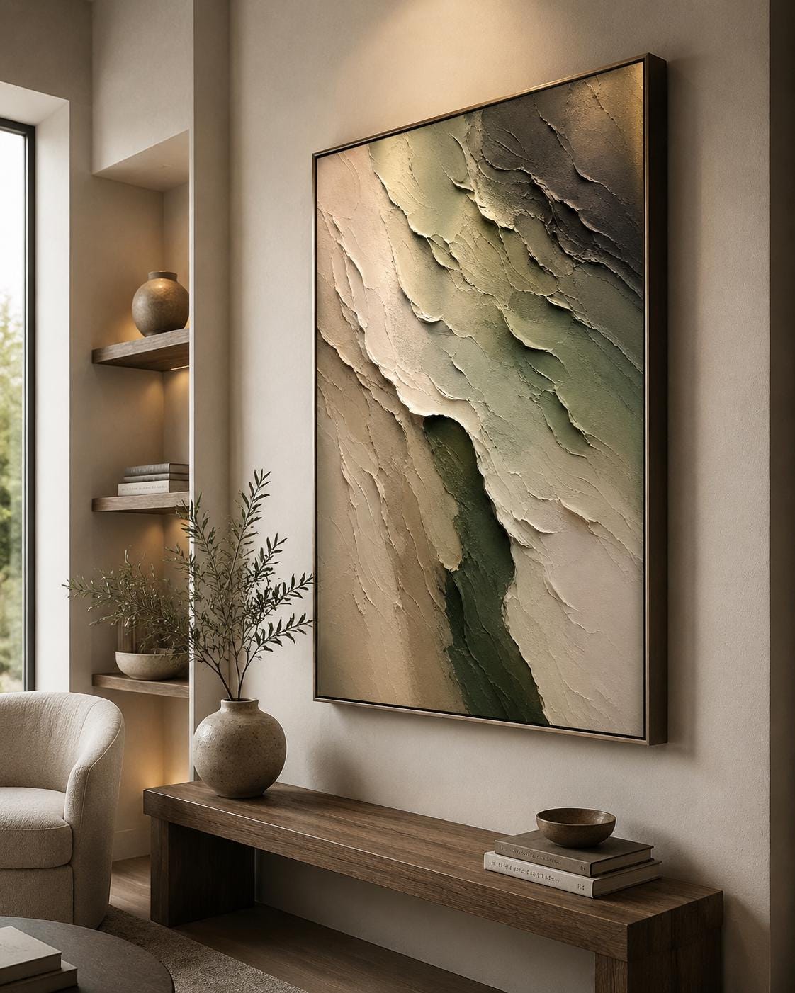 Textured Abstract Neutral Canvas Painting, Layered Impasto Artwork