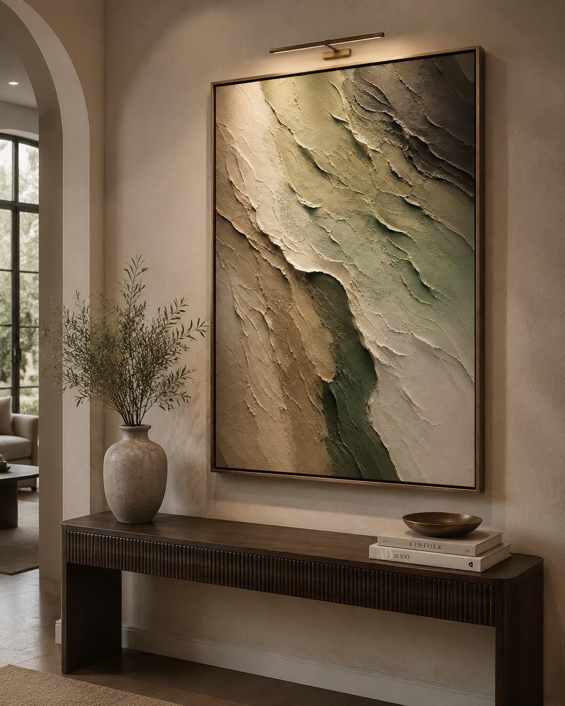 Textured Abstract Neutral Canvas Painting, Layered Impasto Artwork