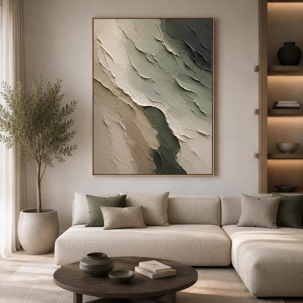 Textured Abstract Neutral Canvas Painting, Layered Impasto Artwork