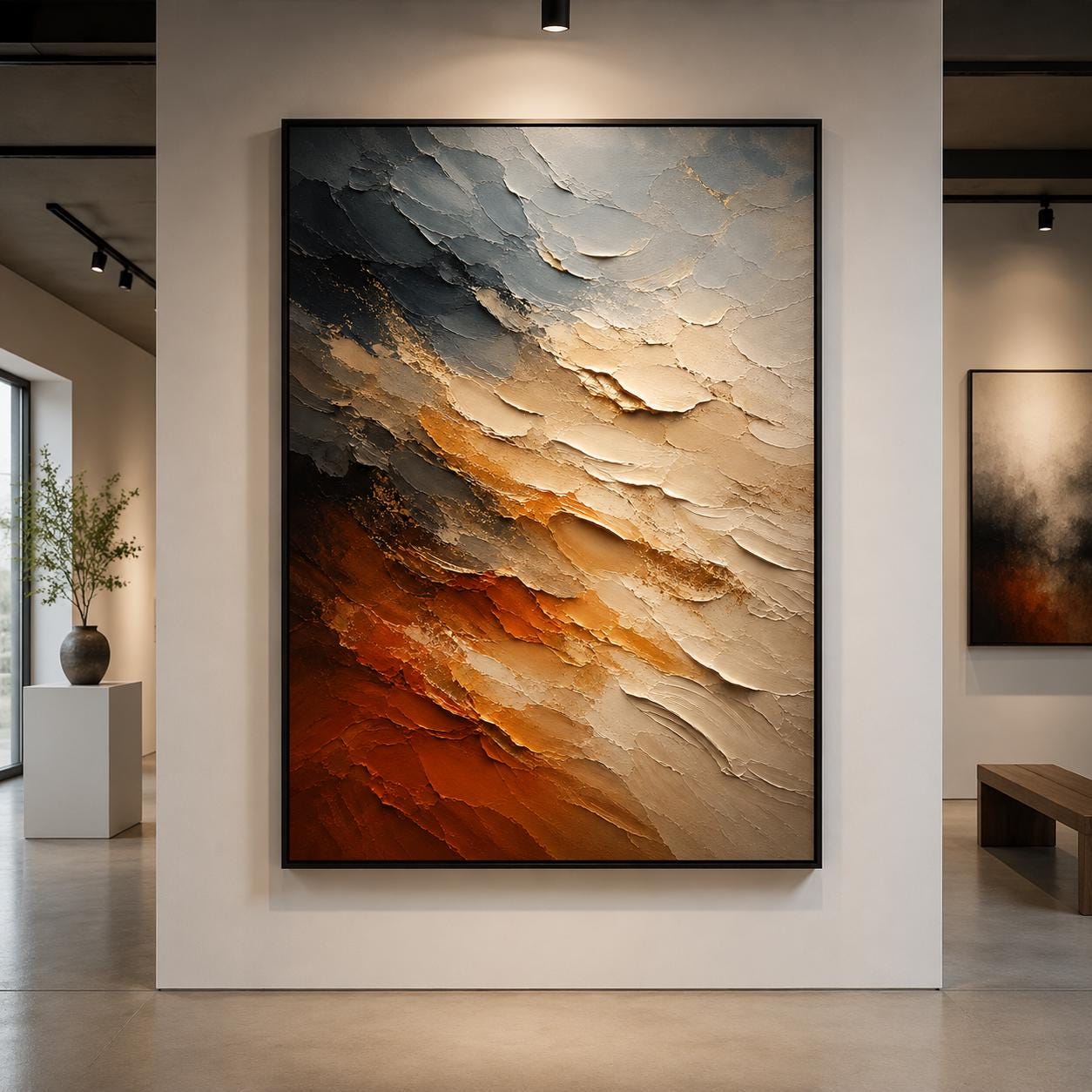 Textured Abstract Neutral Canvas Painting, Layered Impasto Artwork