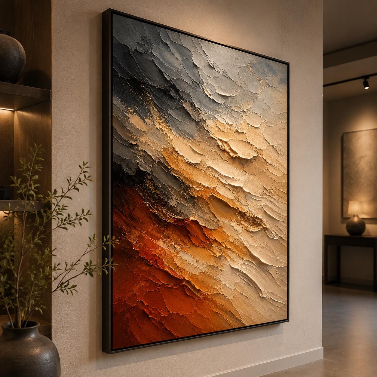 Textured Abstract Neutral Canvas Painting, Layered Impasto Artwork