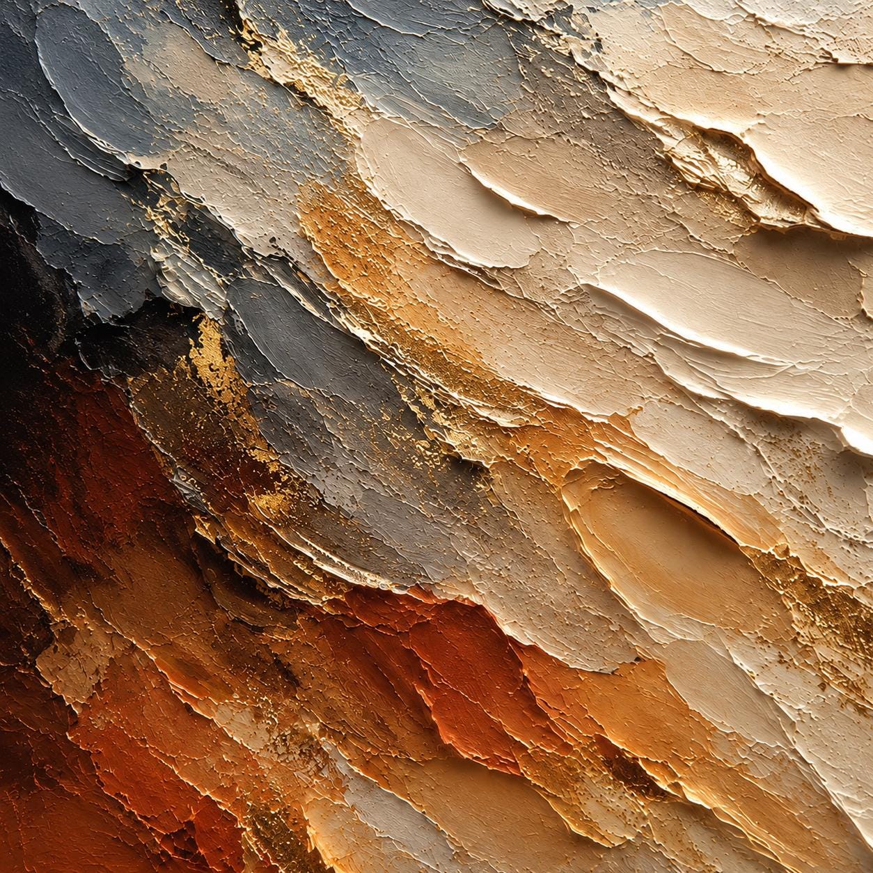 Textured Abstract Neutral Canvas Painting, Layered Impasto Artwork