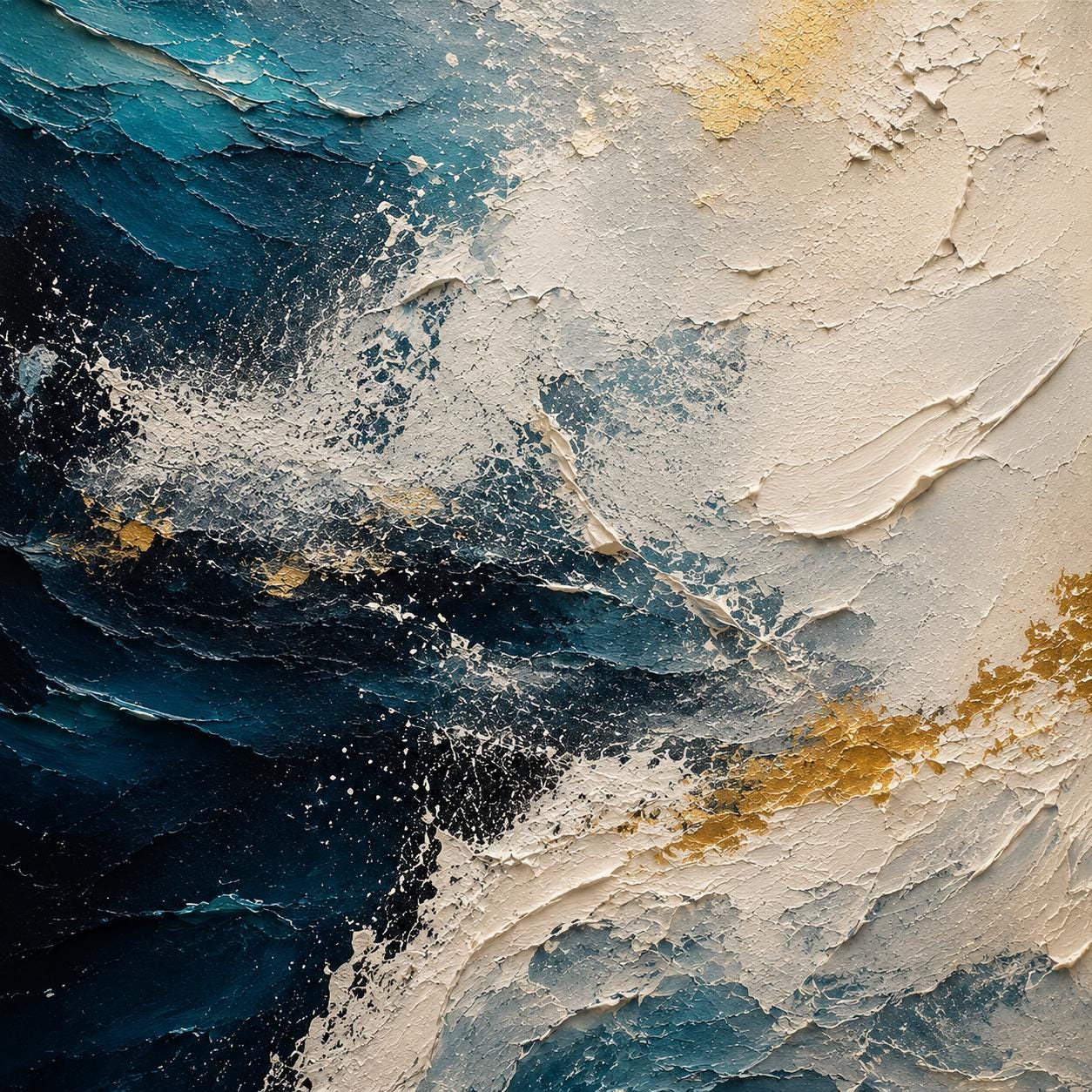 Textured Ocean Abstract Painting, Blue & White Canvas Art
