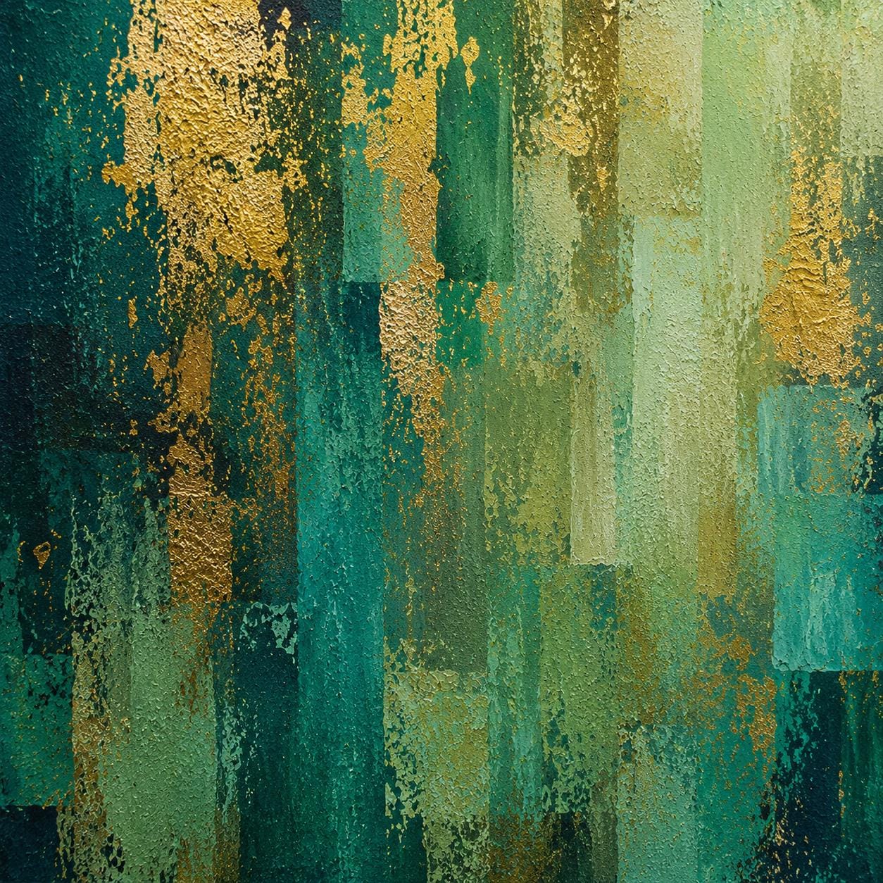 Textured Abstract Teal & Gold Painting, Impasto Canvas Art