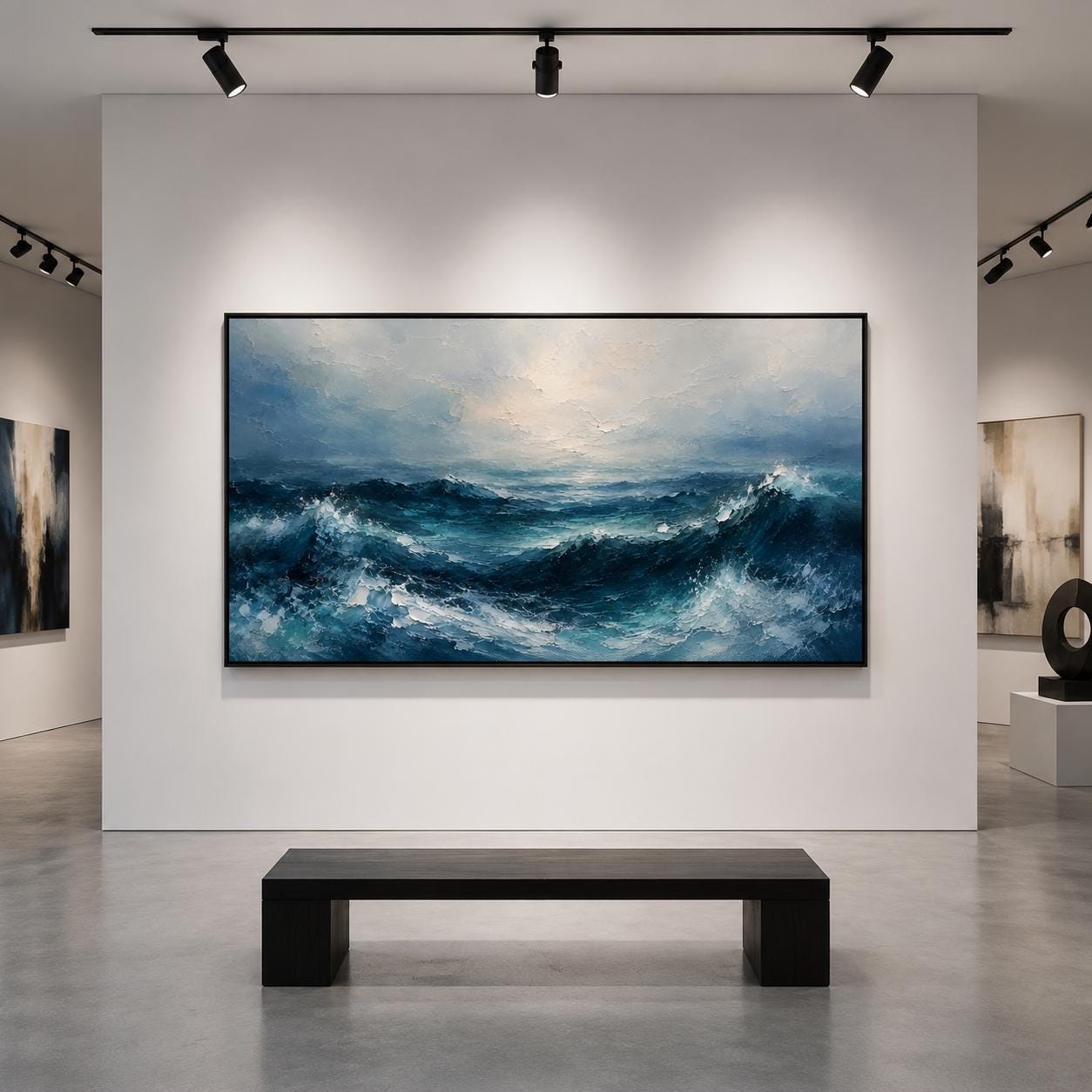 Textured Stormy Sea Painting, Impasto Ocean Canvas Art