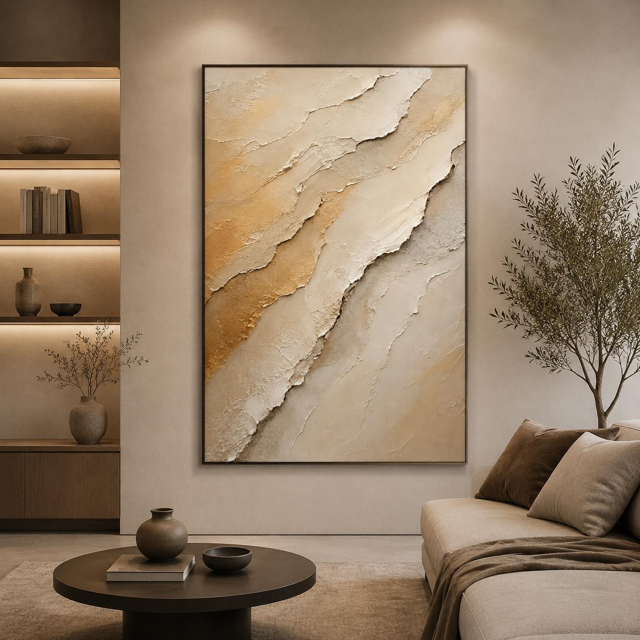 Textured Abstract Canvas Art – Neutral Impasto Painting, Contemporary Home Decor