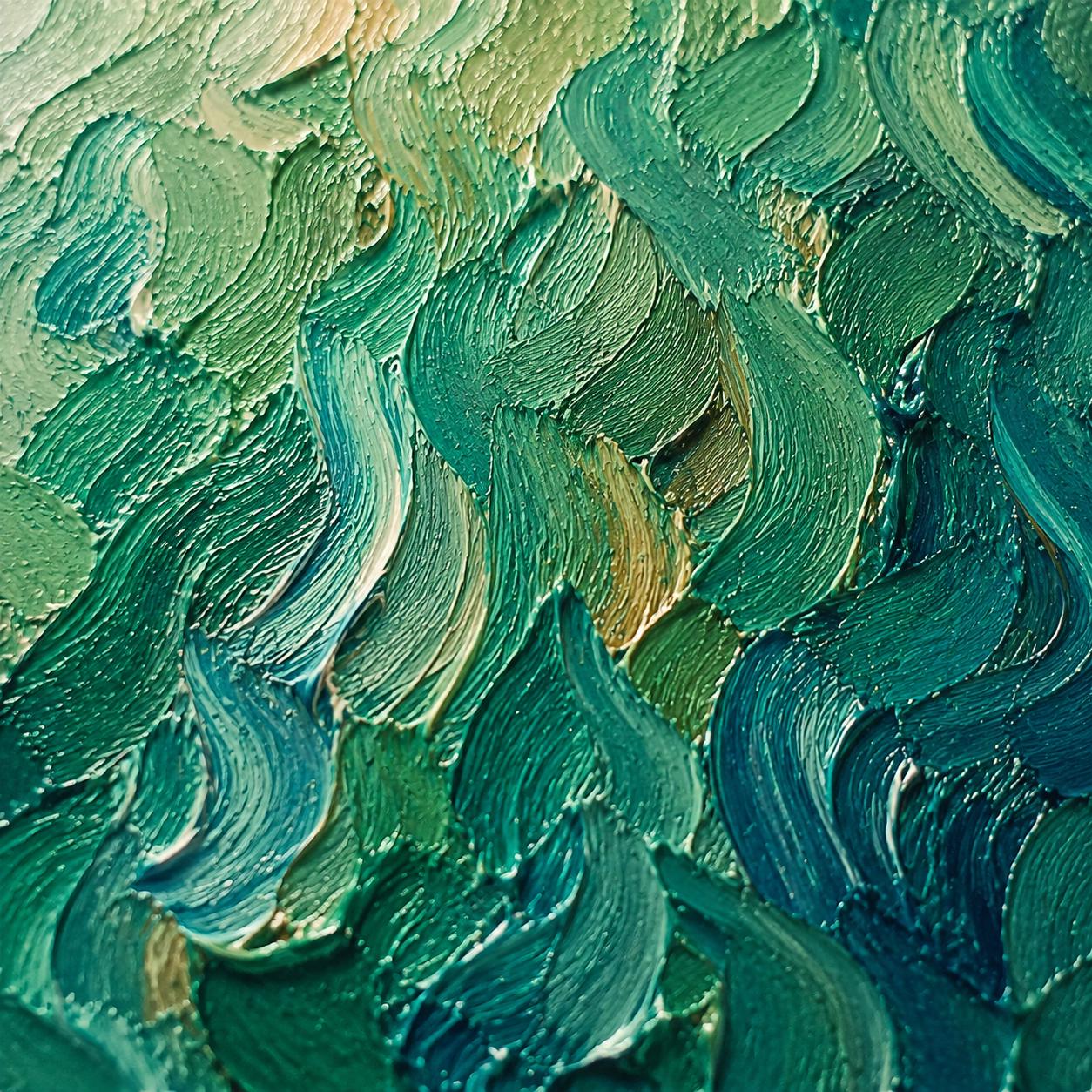Textured Green Abstract Canvas Art – Modern Impasto Painting for Living Room Office Decor