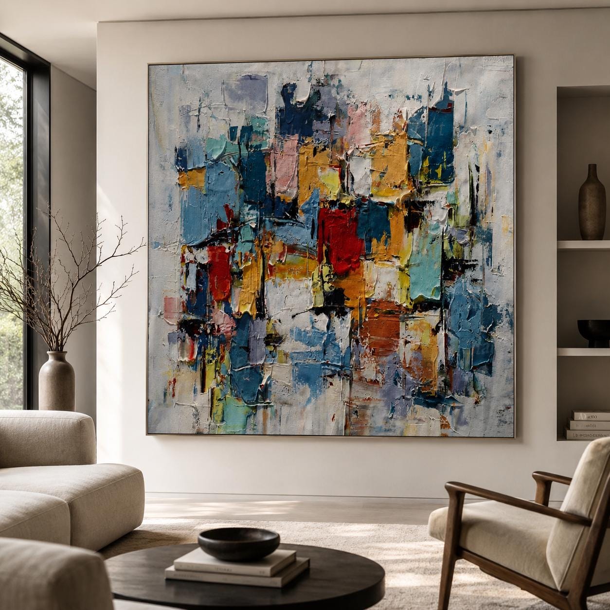 Abstract Geometric Canvas Art, Textured Contemporary Statement Wall Decor