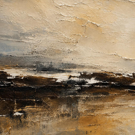 Textured Beige Abstract Landscape Painting, Modern Minimalist Horizontal Artwork