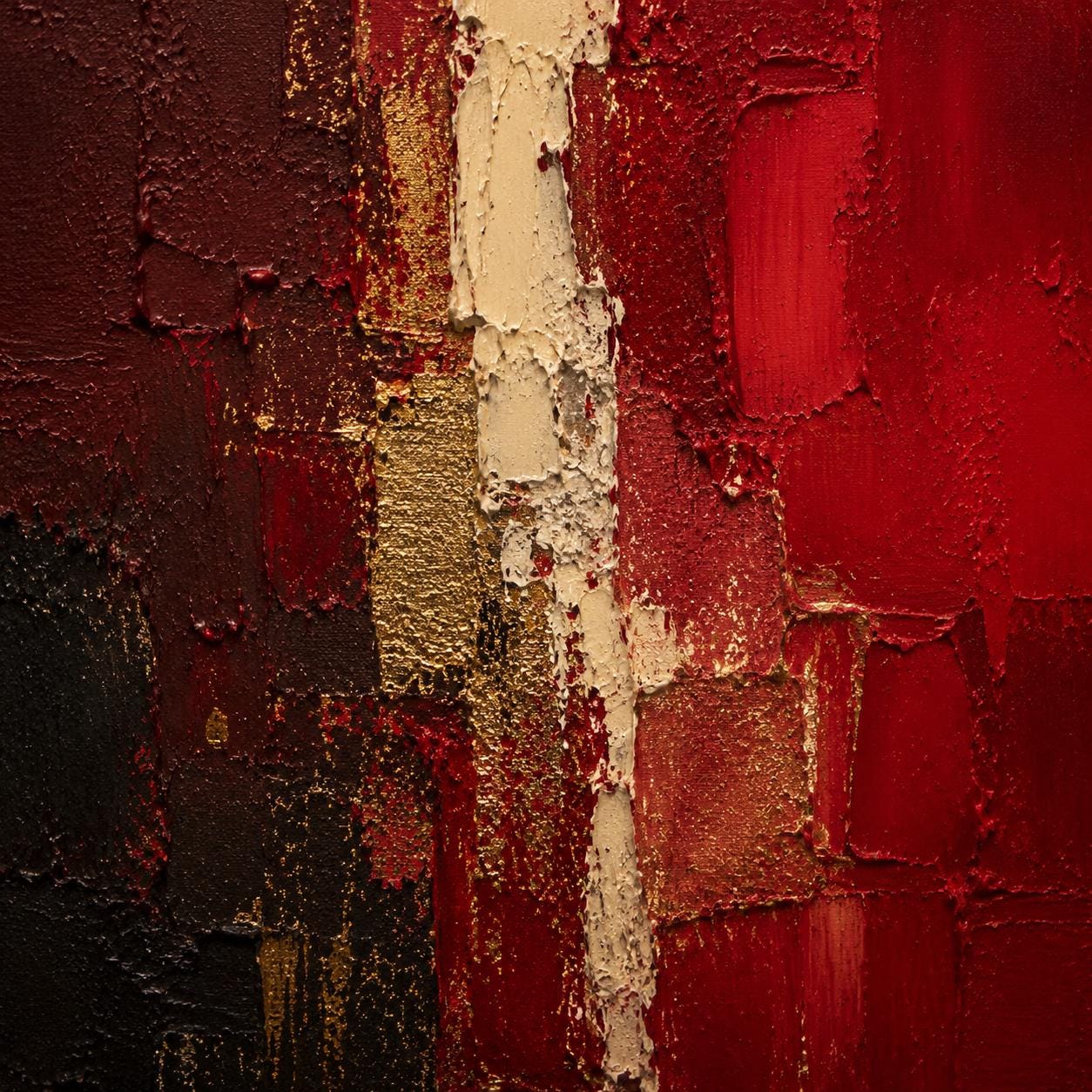 Textured Red Abstract Painting, Bold Impasto Canvas, Modern Luxury Artwork