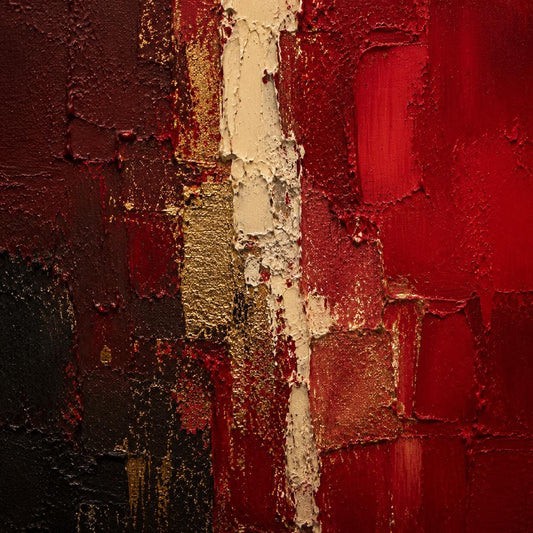 Textured Red Abstract Painting, Bold Impasto Canvas, Modern Luxury Artwork